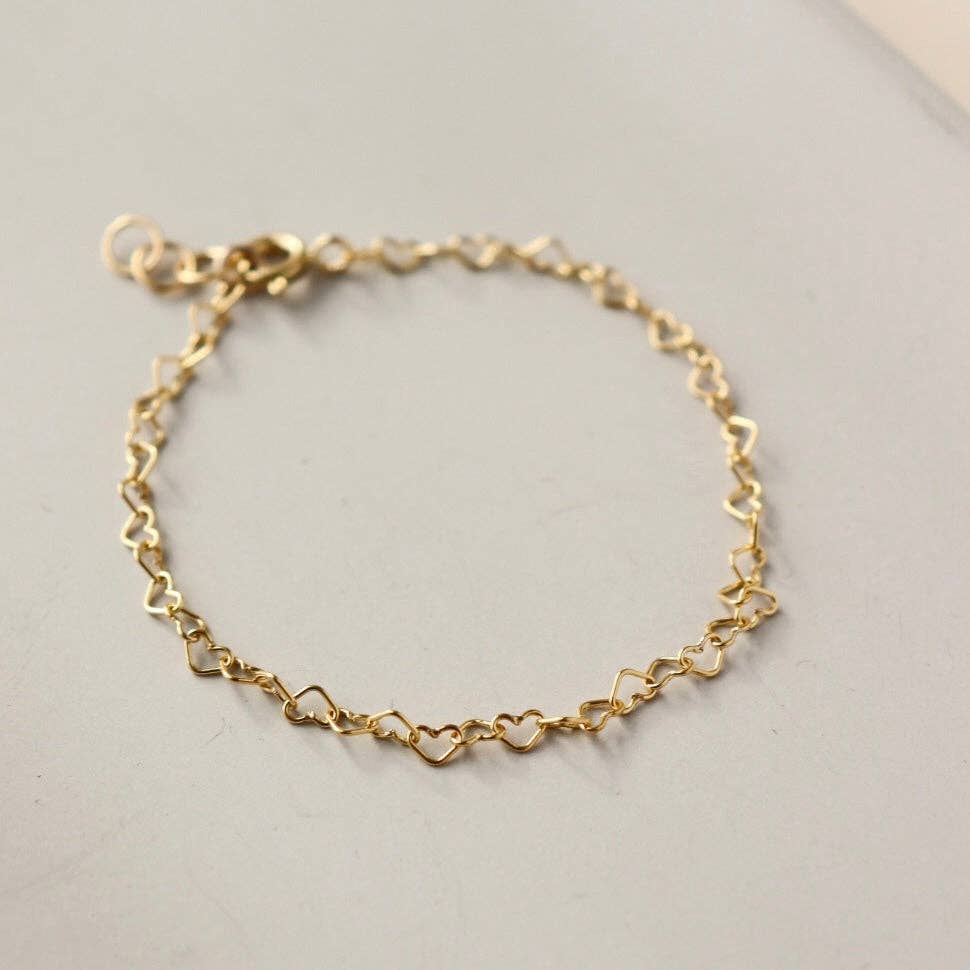 Heart Chain Bracelet in 14k Gold Fill or Sterling Silver