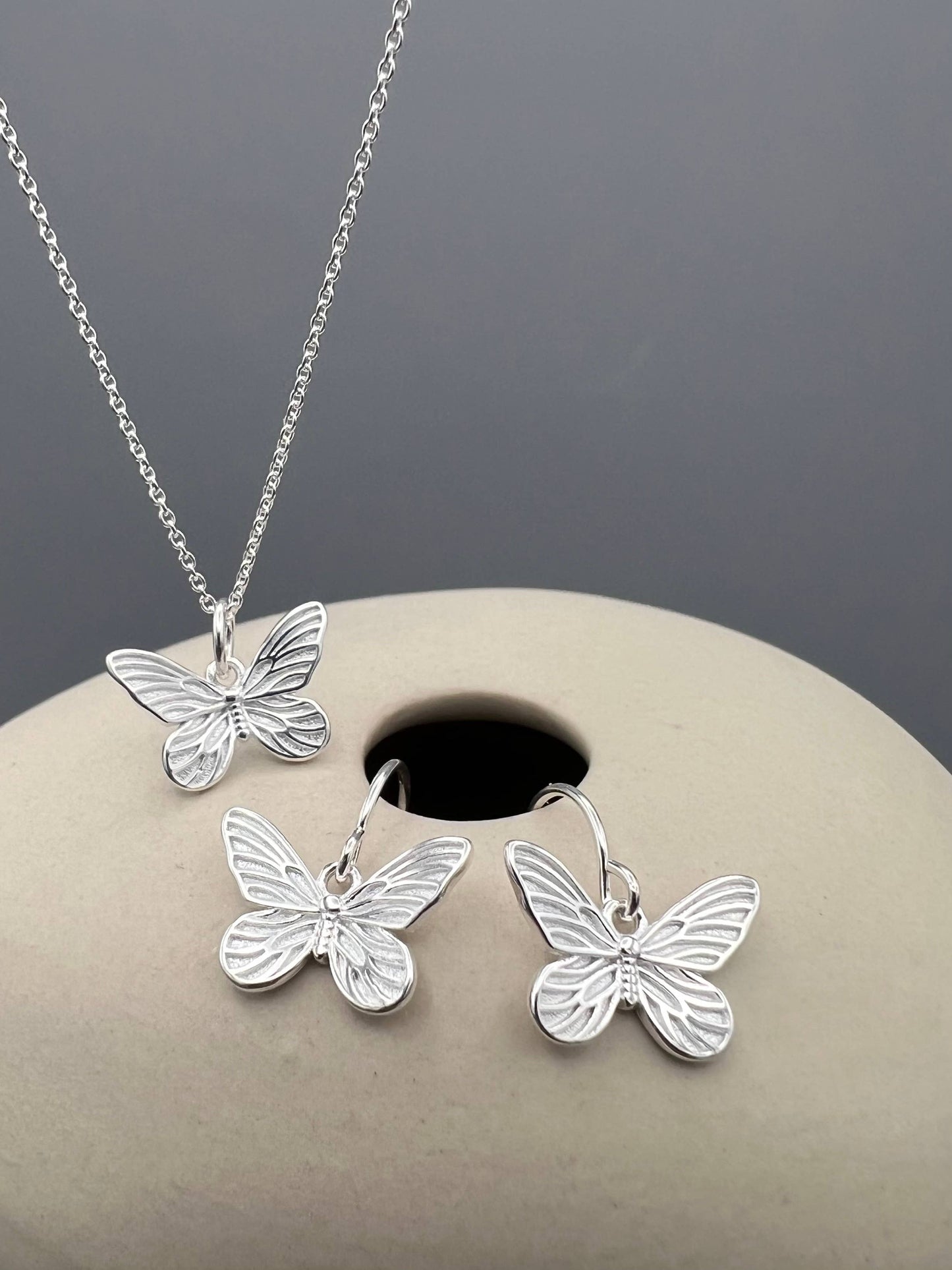 ES700-Silver Butterfly Dangle Earrings