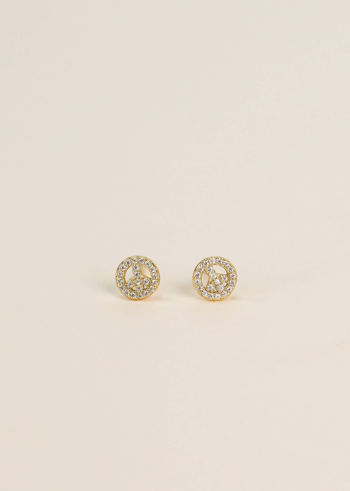 Pave Stud - Peace Sign - Gold Earrings