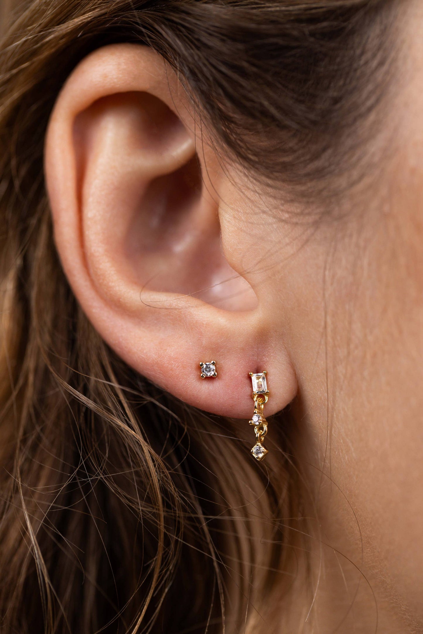 Mini Baguette Drop Earrings - White