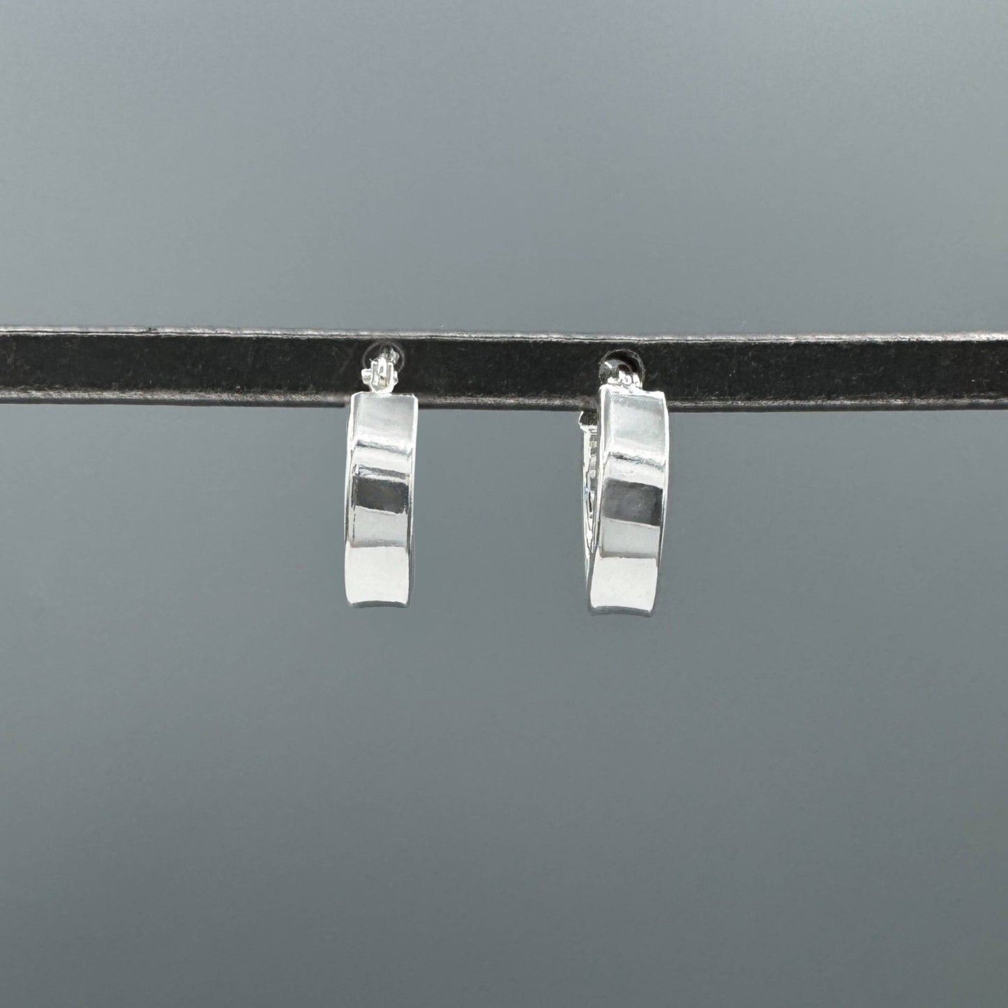 Silver Small Thick Flat French-Lock Hoops