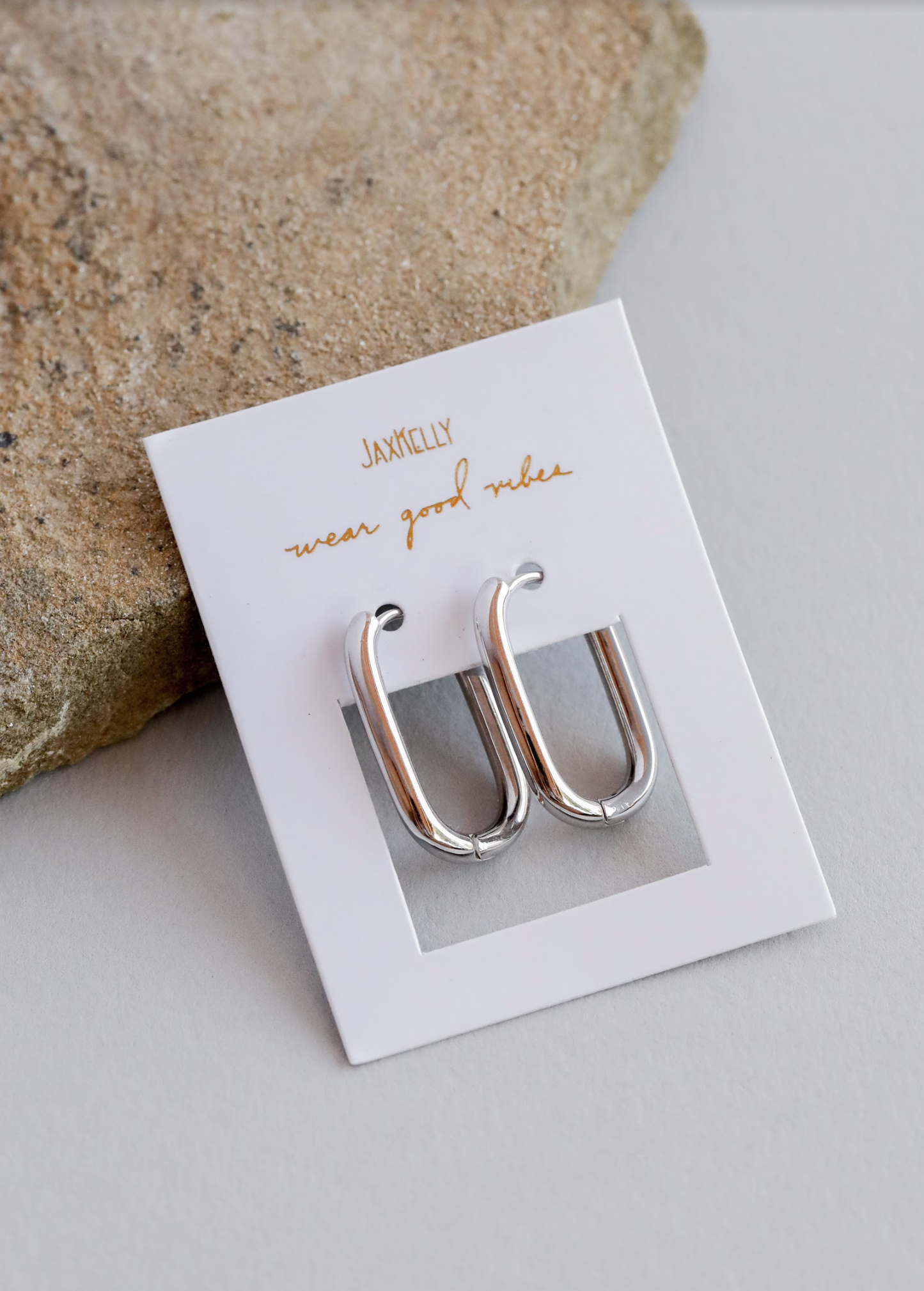 Silver Hoop - Large Rectangle - Earrings