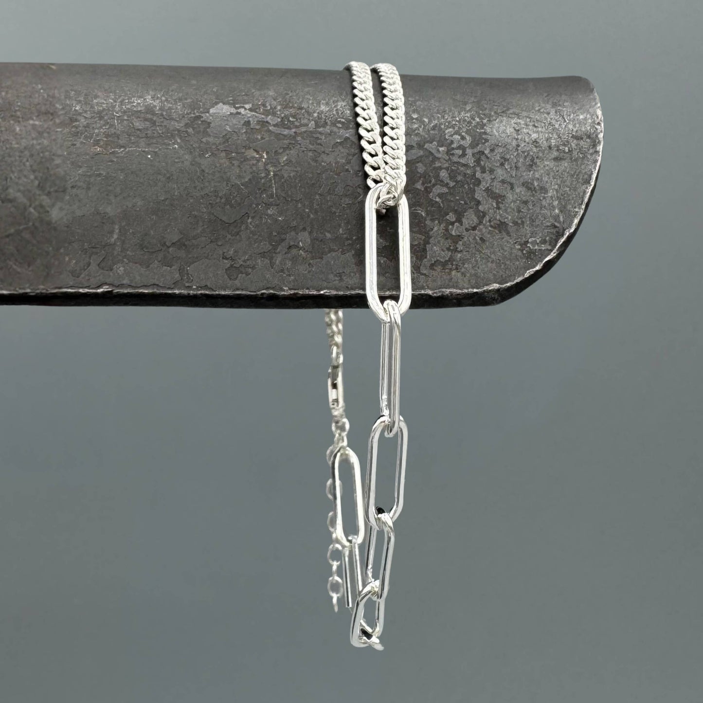 Silver Paperclip and Double Curb Half and Half Bracelet