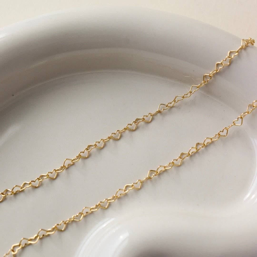 Heart Chain Bracelet in 14k Gold Fill or Sterling Silver