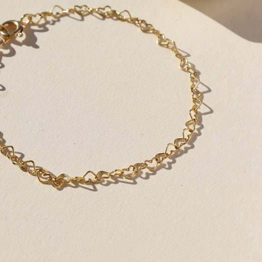 Heart Chain Bracelet in 14k Gold Fill or Sterling Silver