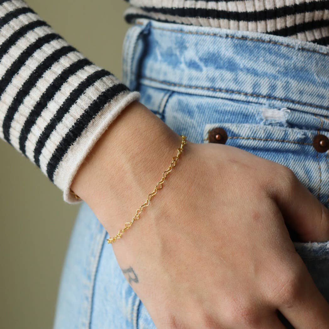 Heart Chain Bracelet in 14k Gold Fill or Sterling Silver
