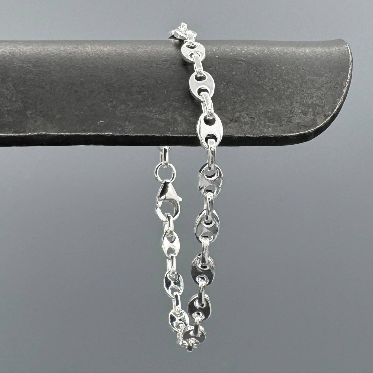 Silver Puffy Mariner Link Bracelet