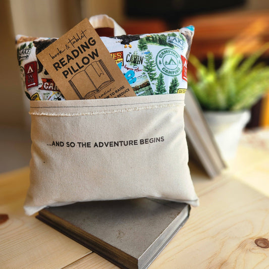 And So the Adventure Begins, Reading Pillow, camping