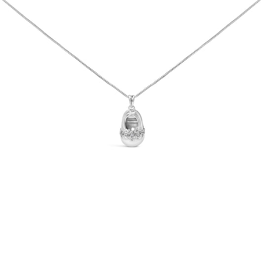 14K White Gold Diamond Accent Baby Shoe with Bow Pendant 18" Necklace (G-H Color, SI1-SI2 Clarity)