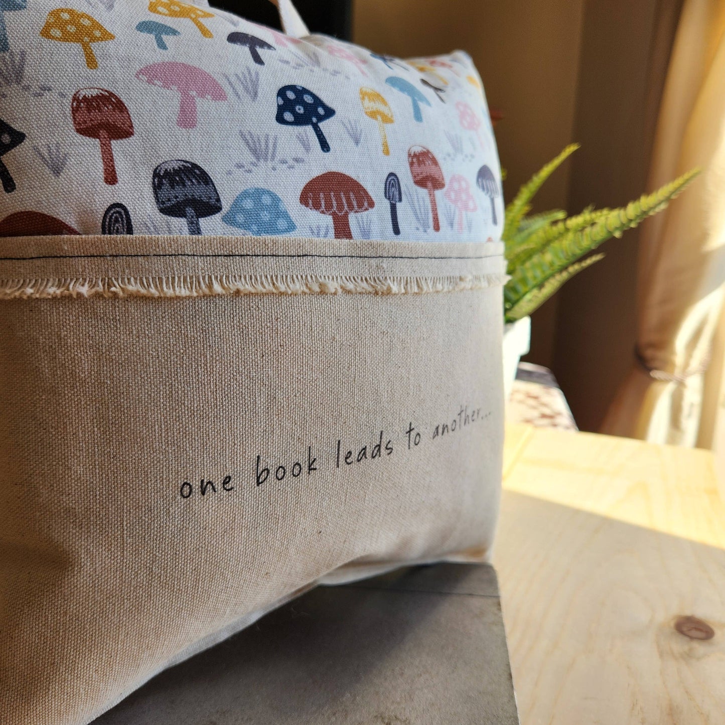 One Book Leads to Another, Reading Pillow, mushroom print