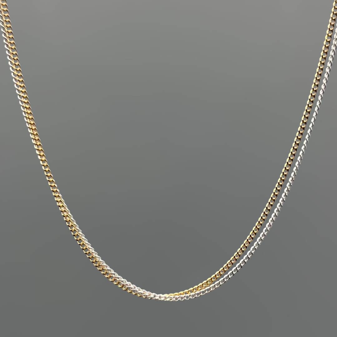 Two Tone Tiny Curb Double Strand Necklace