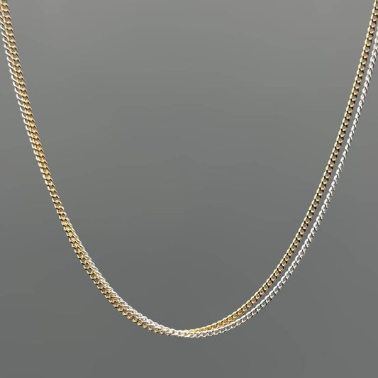Two Tone Tiny Curb Double Strand Necklace
