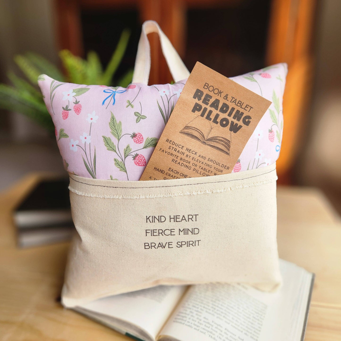 Kind Heart, Fierce Mind, Reading Pillow, Berries