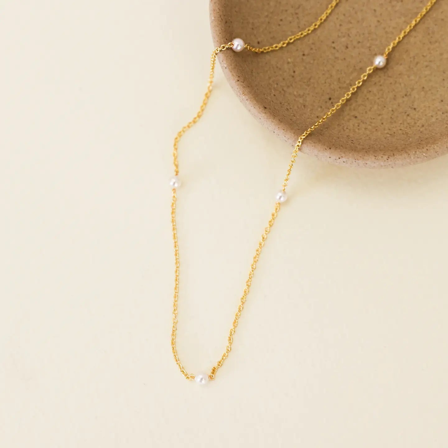 Dainty Pearl Station Necklace - 18k Gold Plated