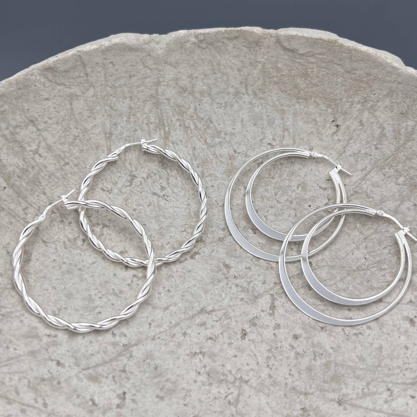 HS499-Silver Double Circle French Lock Hoops