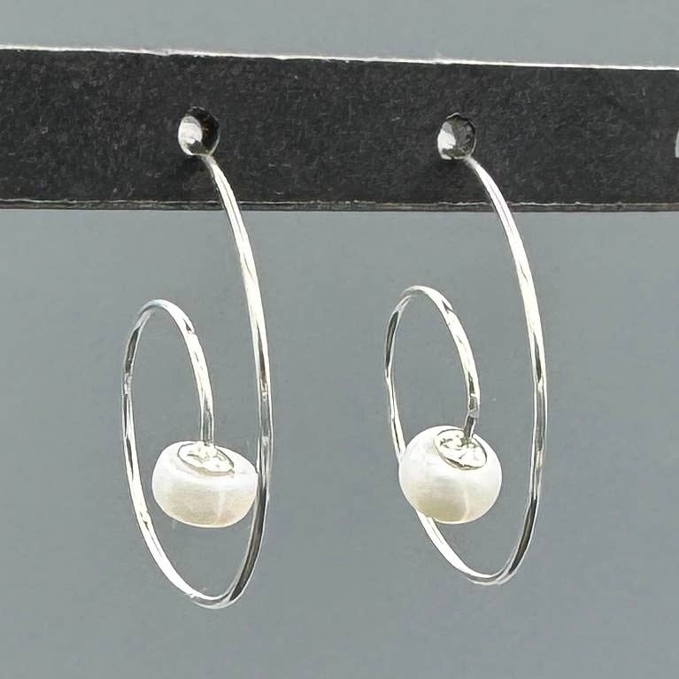 Silver Freshwater Pearl Spiral Hoops