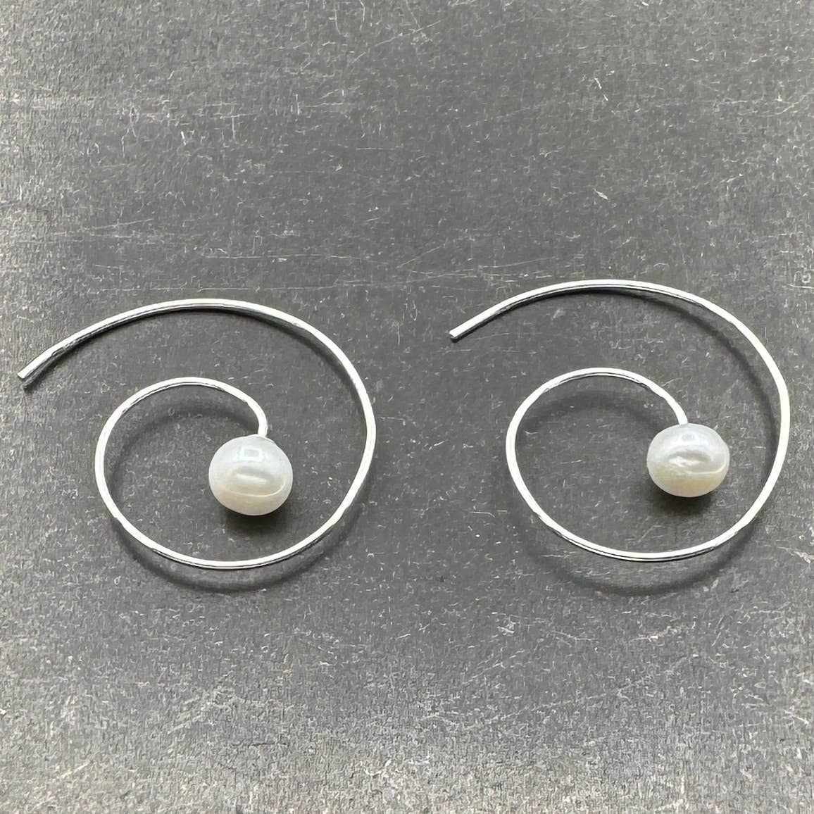 Silver Freshwater Pearl Spiral Hoops