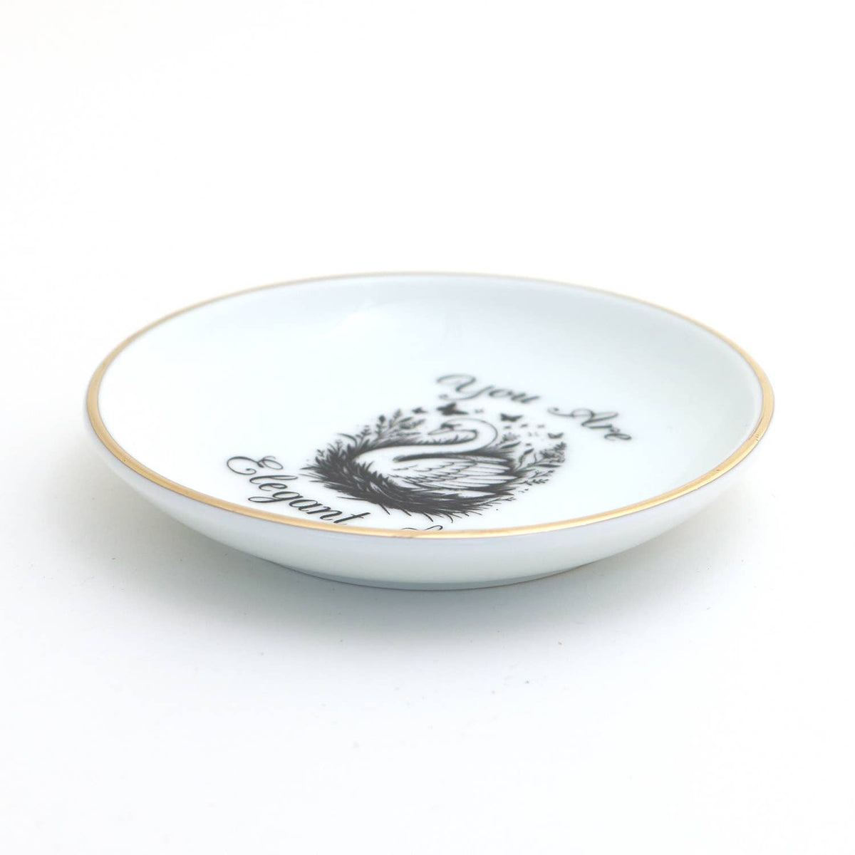 Elegant AF Ring Dish, Swan, 22k Gold Accents porcelain
