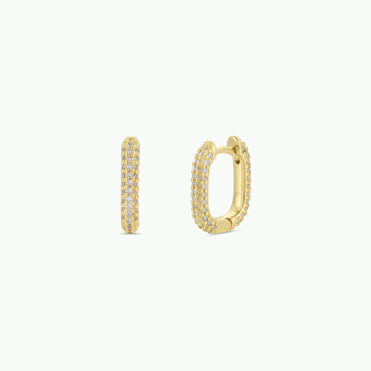 Gold Hoop - Pave - White CZ - Gold Earrings