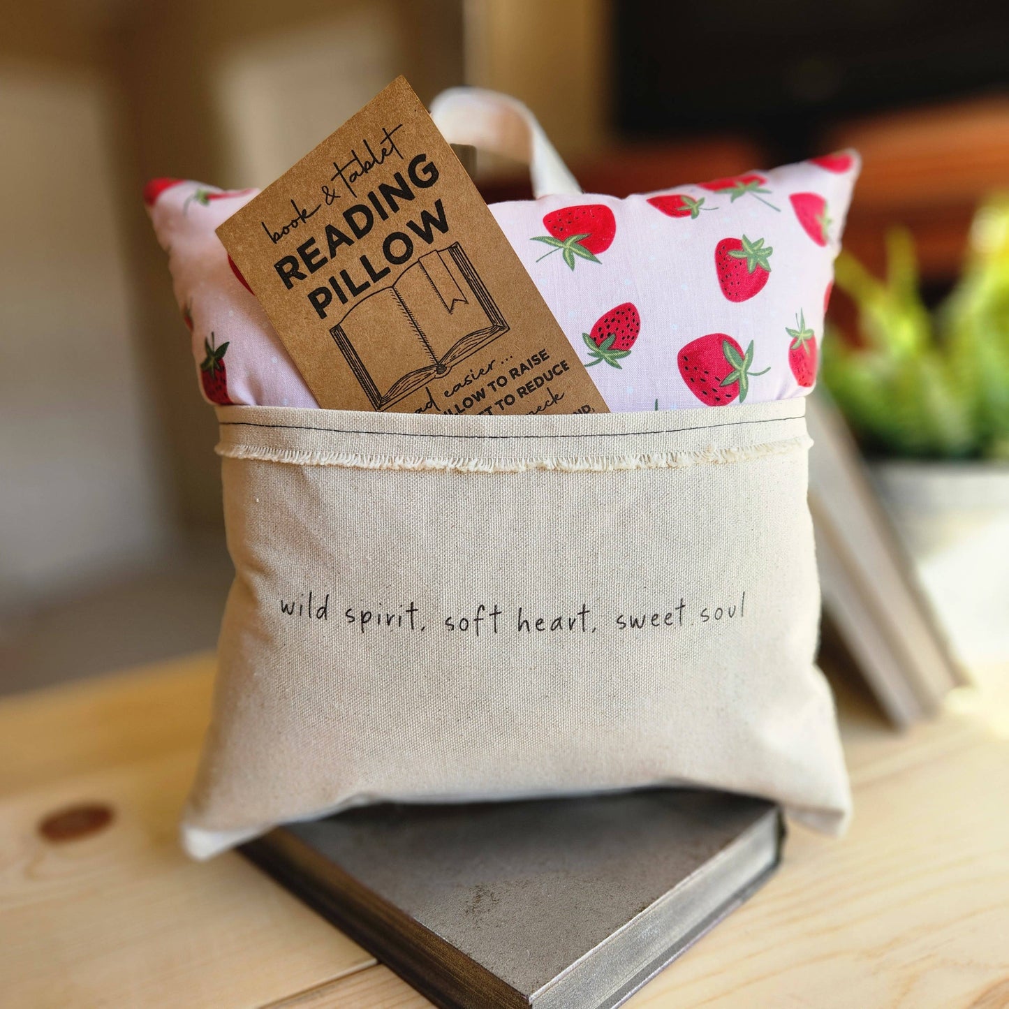 Wild Spirit, Reading Pillow, Tablet Pillow, strawberry print