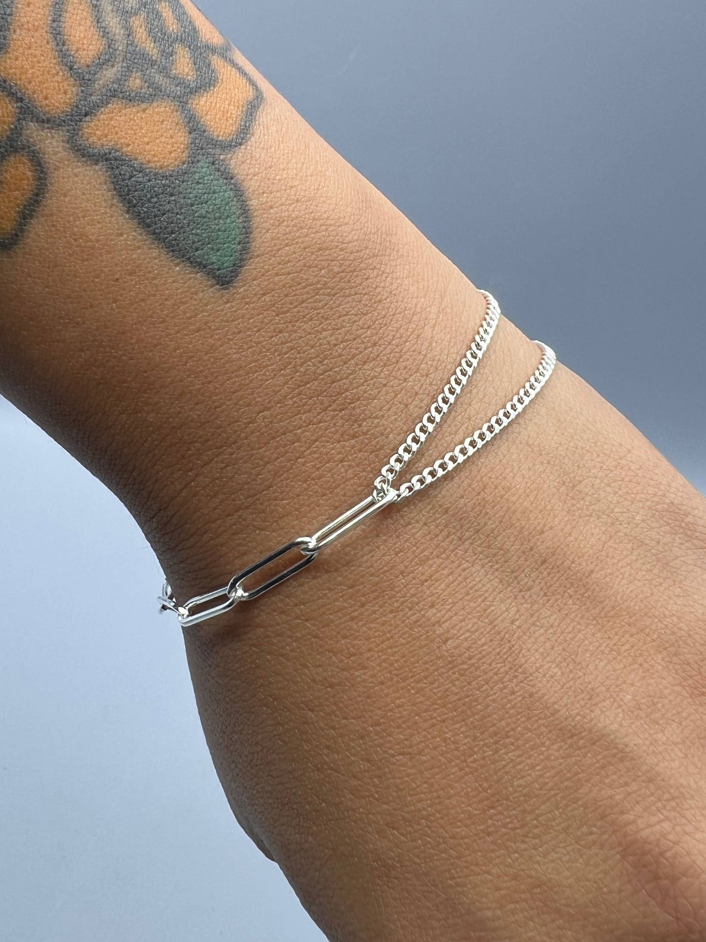 Silver Paperclip and Double Curb Half and Half Bracelet