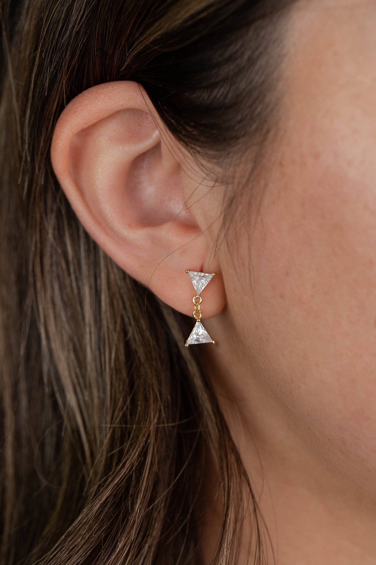 Dual Triangle Drop - Gold Earrings