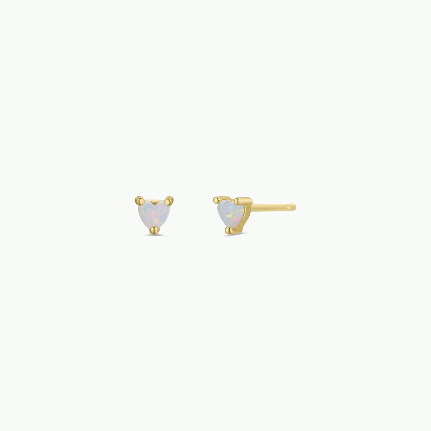 Tiny White Opal Heart Gold Earrings