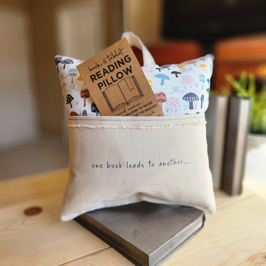 One Book Leads to Another, Reading Pillow, mushroom print
