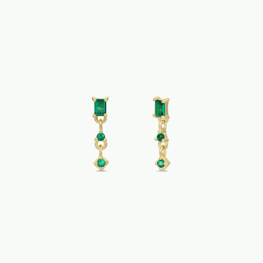 Mini Baguette Drop Earrings - Emerald
