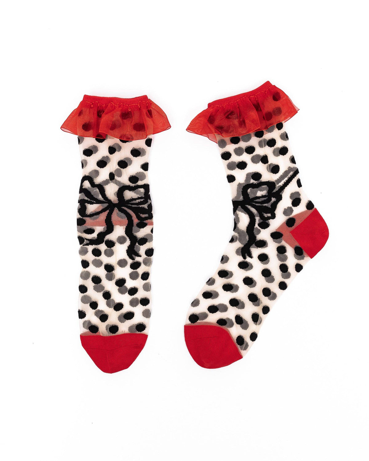 Polka Dot Bow Ruffle Sheer Crew Sock