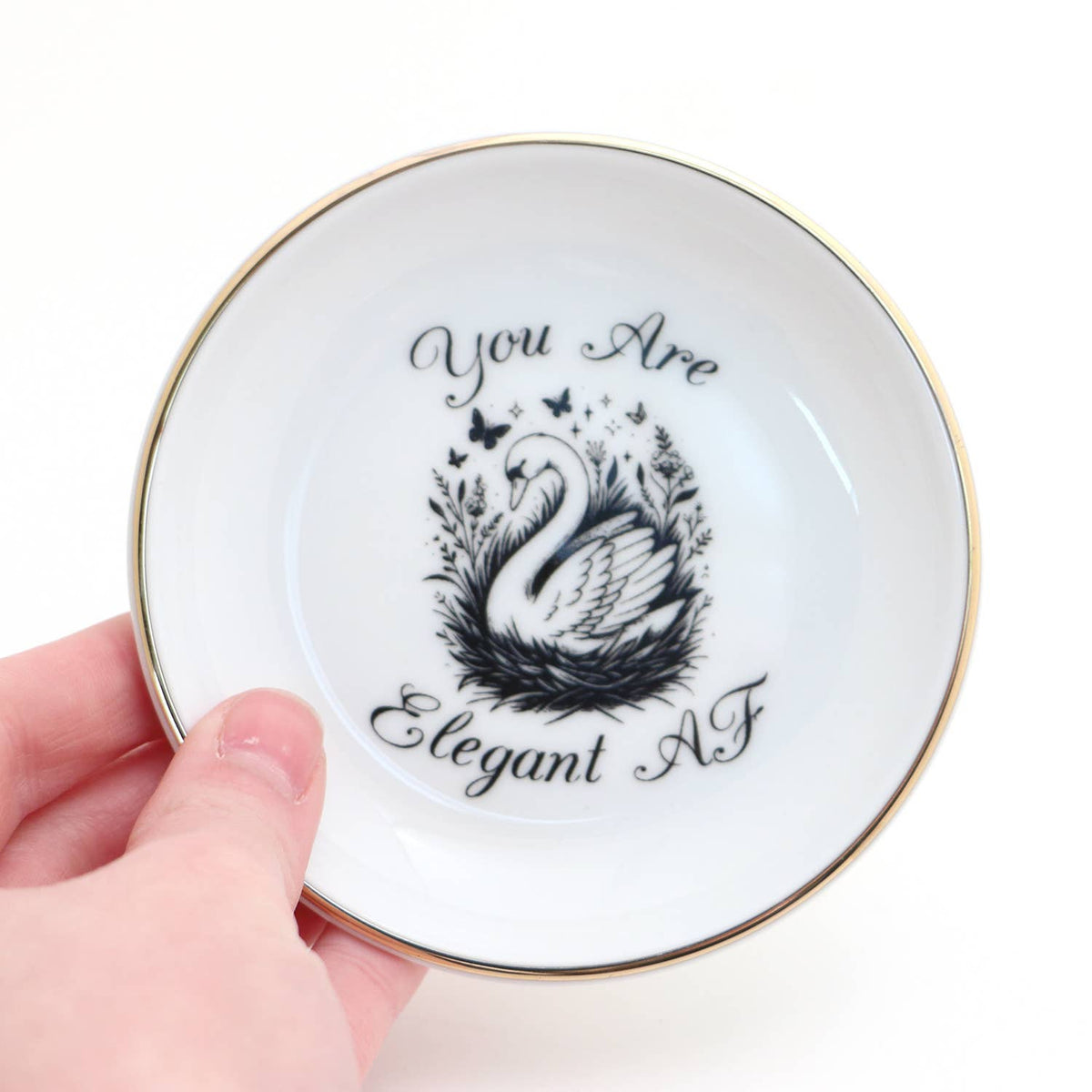 Elegant AF Ring Dish, Swan, 22k Gold Accents porcelain
