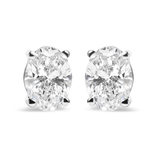 14K White Gold 2.0 Cttw Prong Set Lab Grown Oval Diamond Solitaire Stud Earring (F-G Color, VS1-VS2 Clarity)