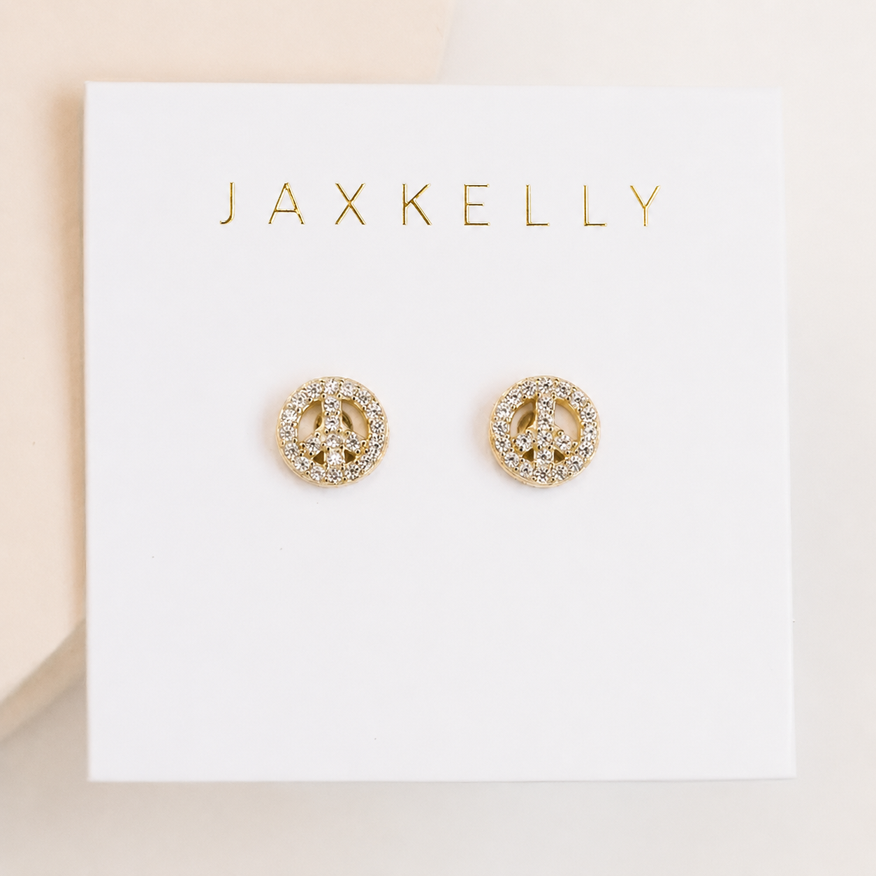 Pave Stud - Peace Sign - Gold Earrings