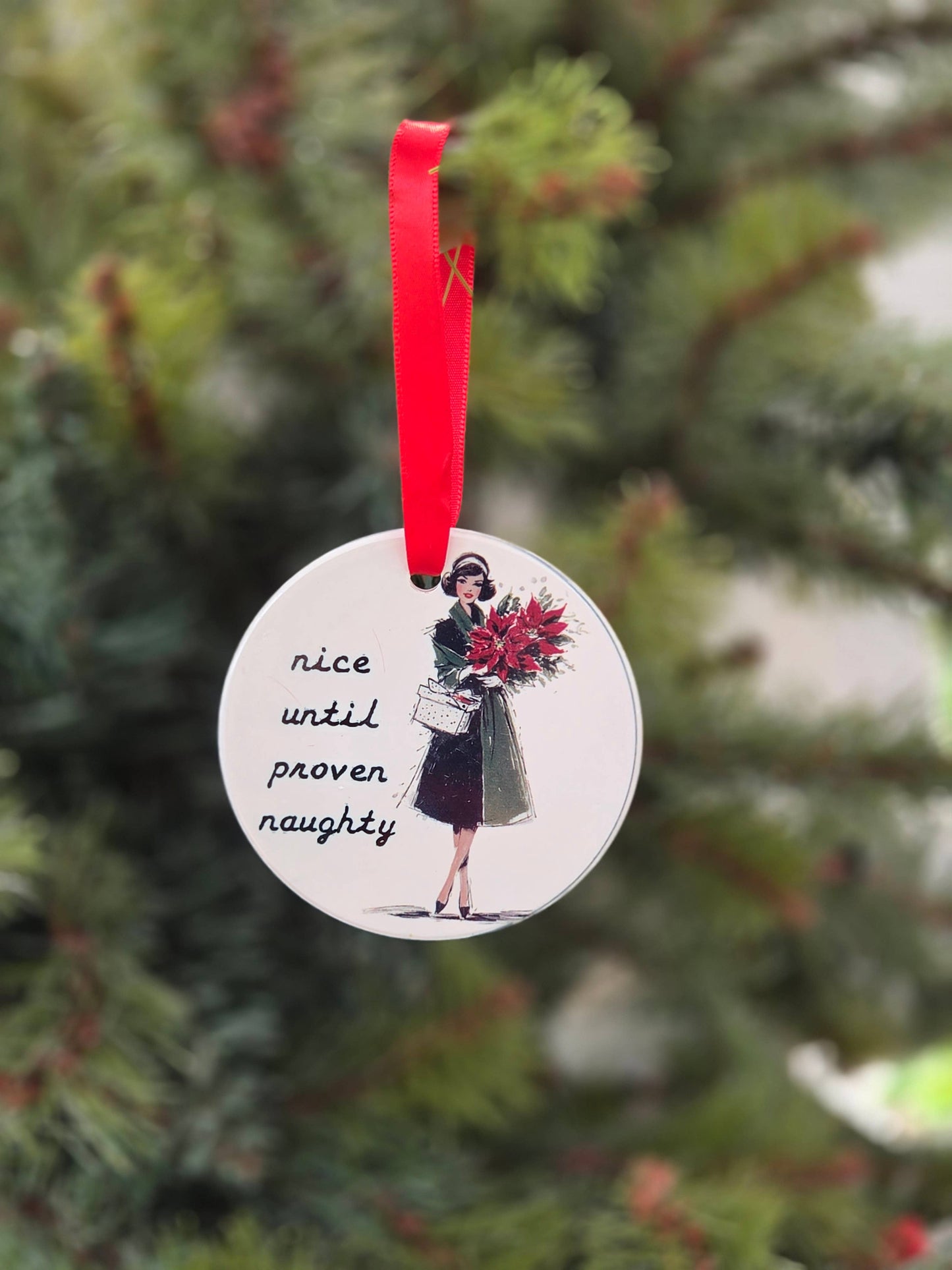 Naughty | Vintage Lady | Retro Holiday Ornament