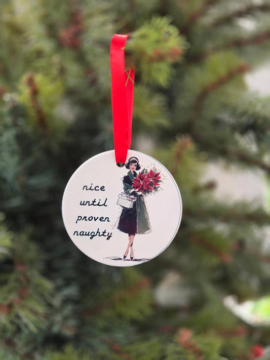 Naughty | Vintage Lady | Retro Holiday Ornament