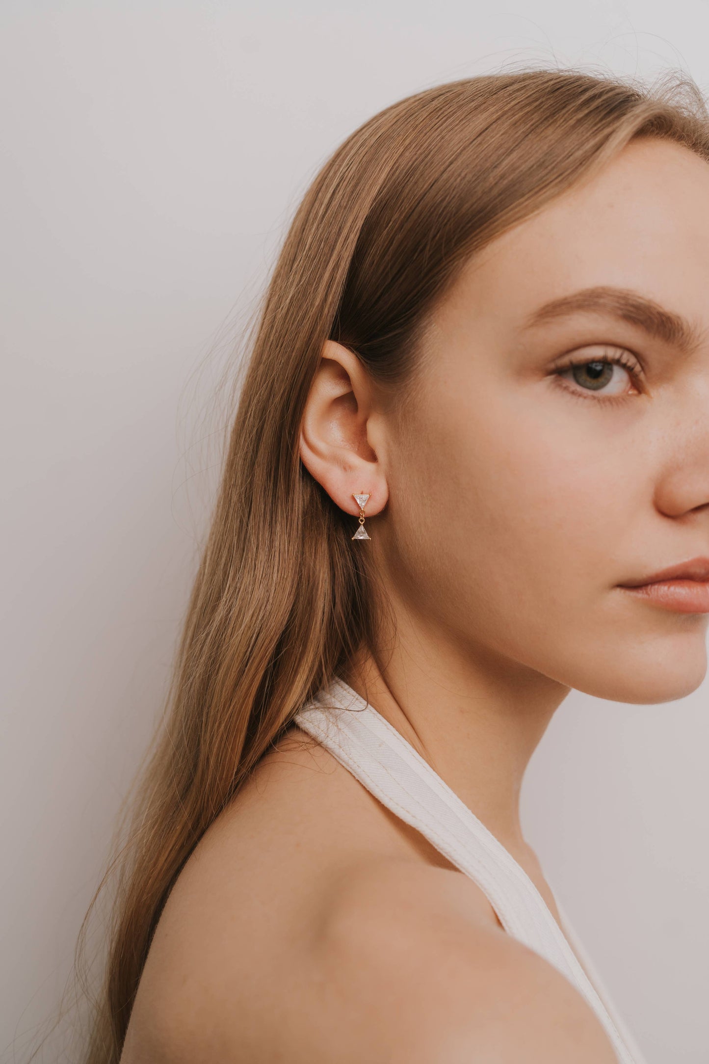 Dual Triangle Drop - Gold Earrings