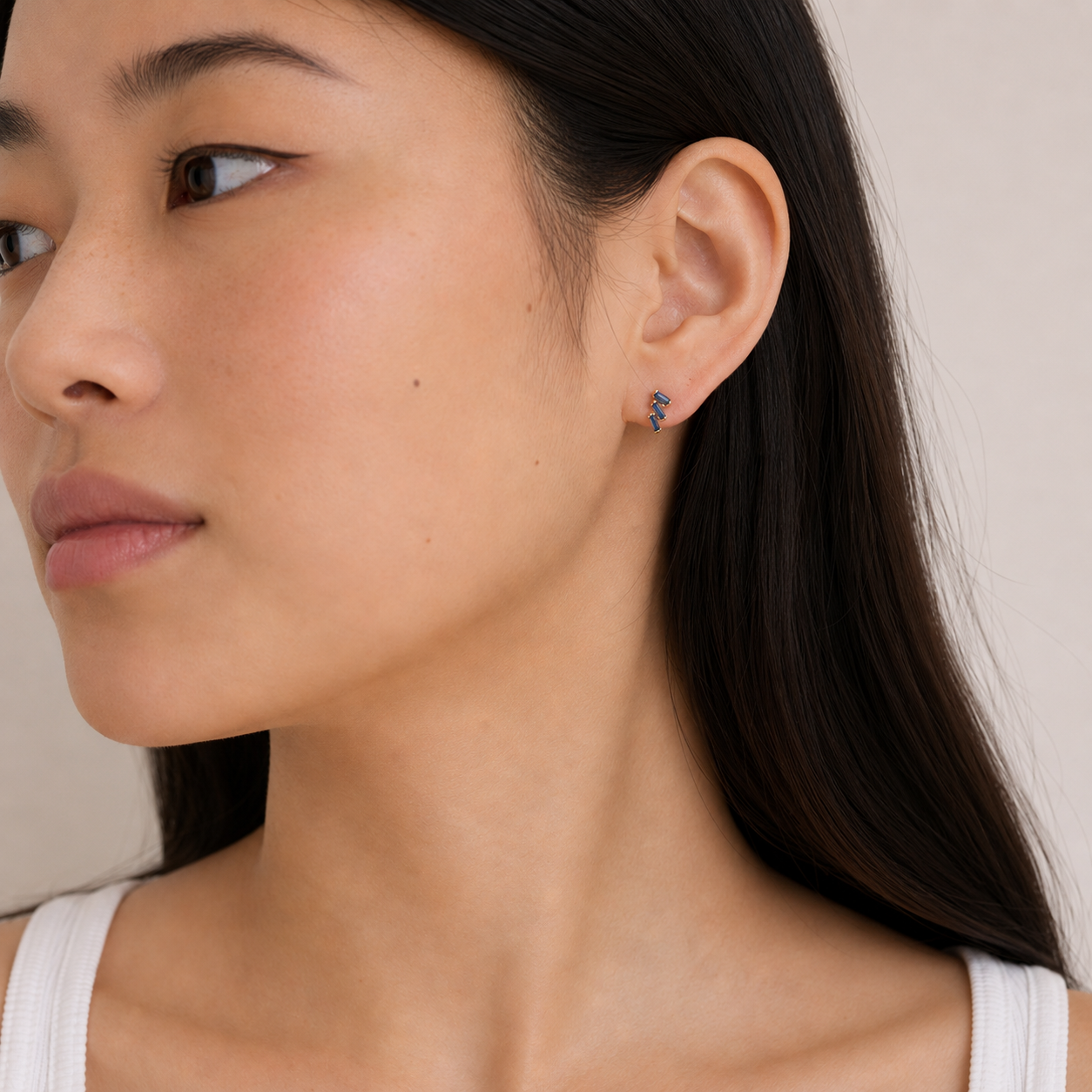 Offset Trio - Sapphire - Gold Earrings