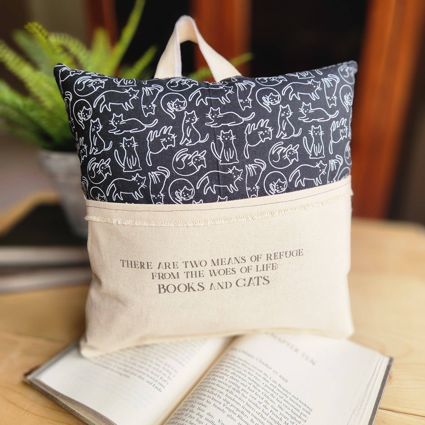 Books and Cats, Reading Pillow, cat print