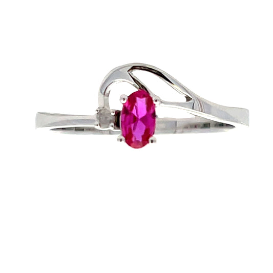 .02ct Created Ruby Diamond Ring 10KT White Gold