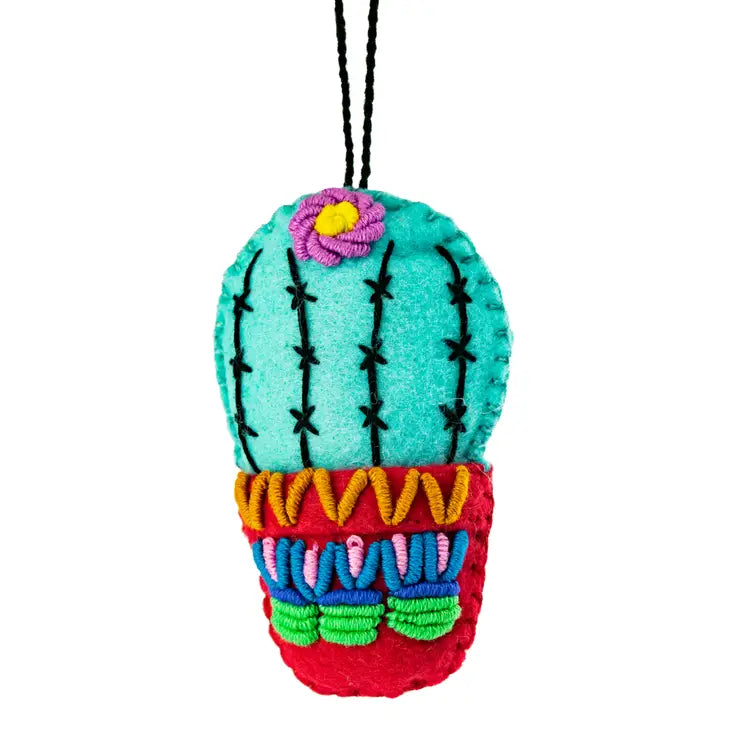 Cactus Embroidered Felted Ornament- Mexico