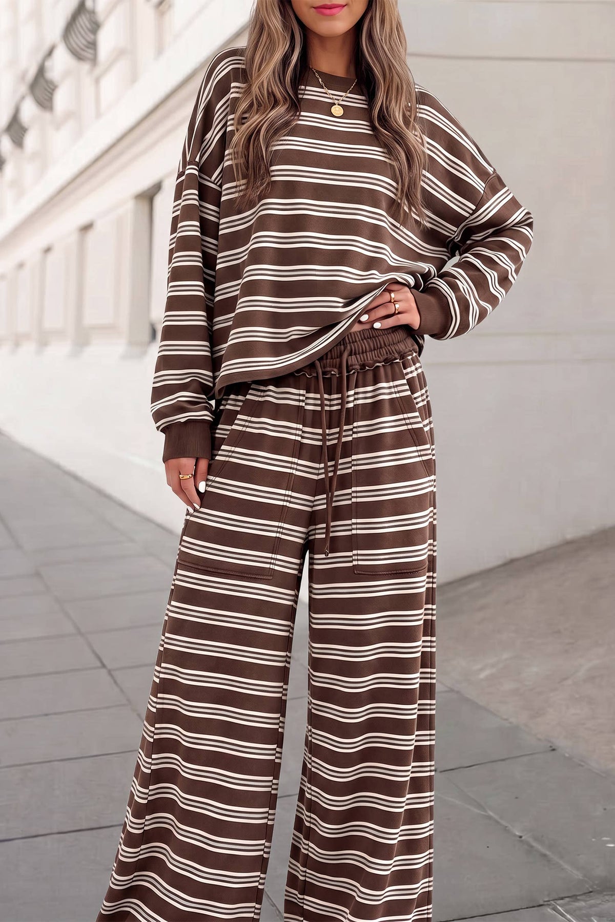 Striped Cutout Back Top &  Pants 2pcs Set | S-4X