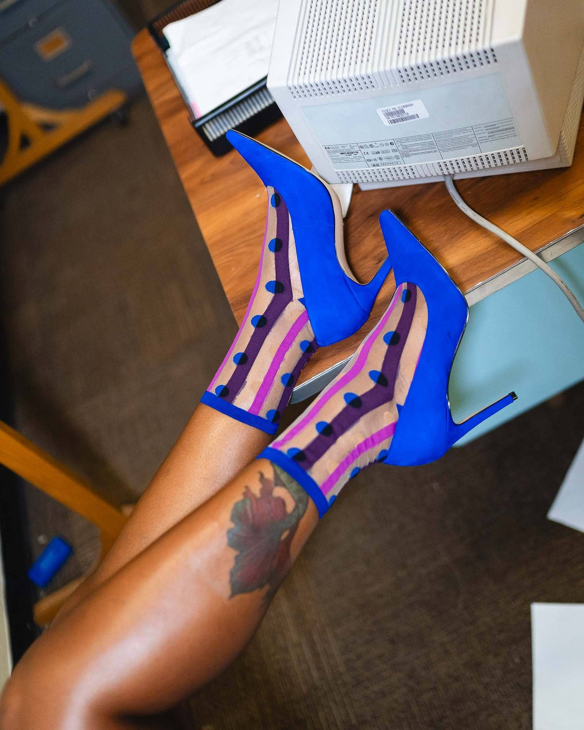 Stripes & Dots Sheer Crew Sock
