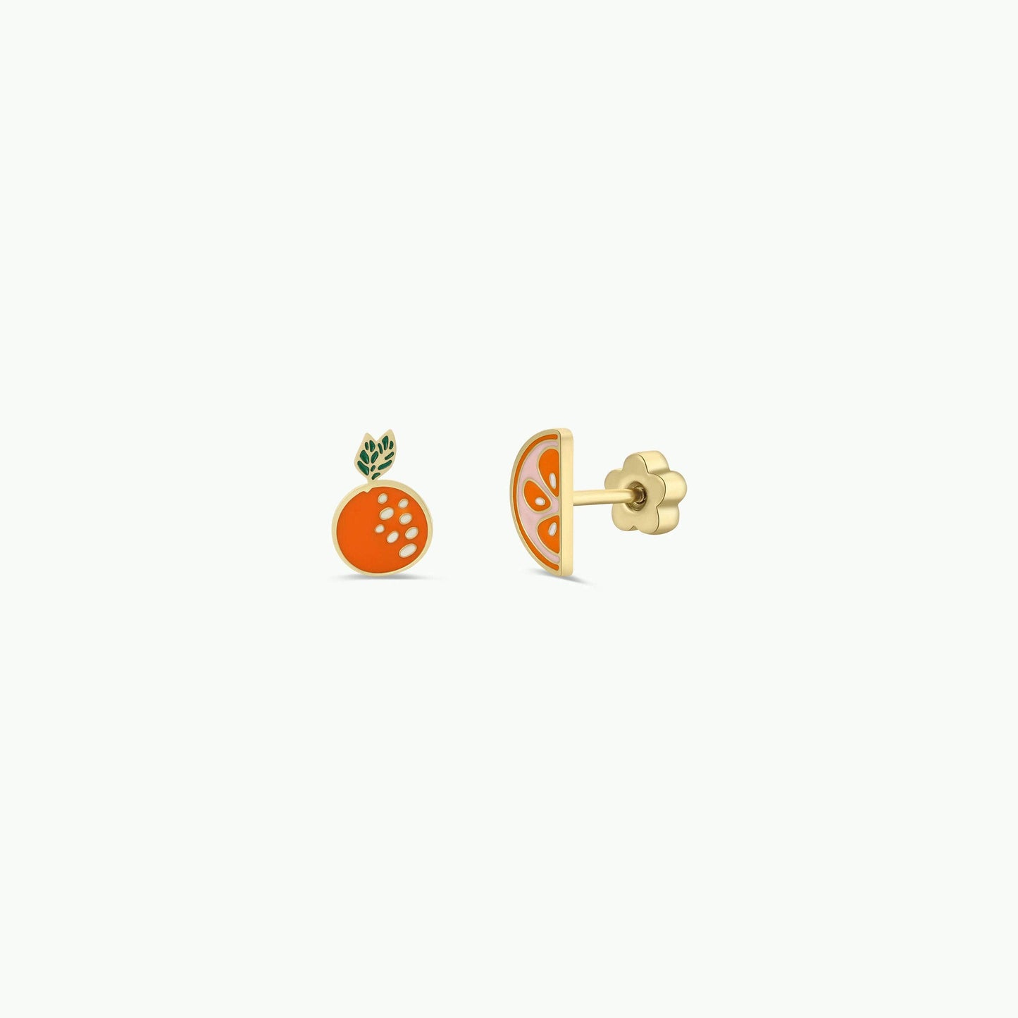 Orange Enamel Flat Back Kids Earrings