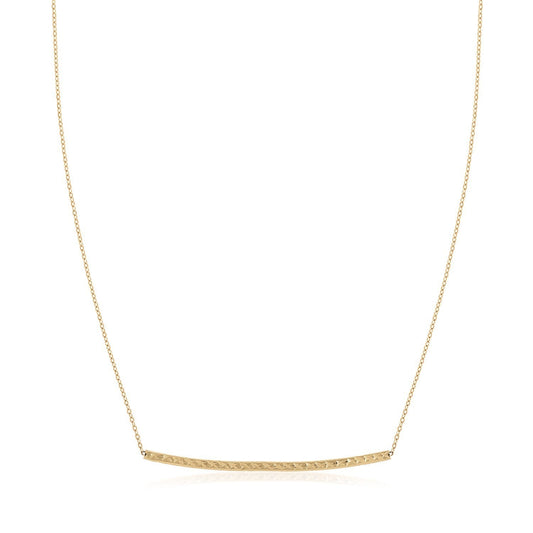 14k Yellow Gold Thin Textured Bar Necklace