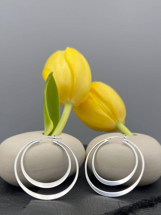 HS499-Silver Double Circle French Lock Hoops