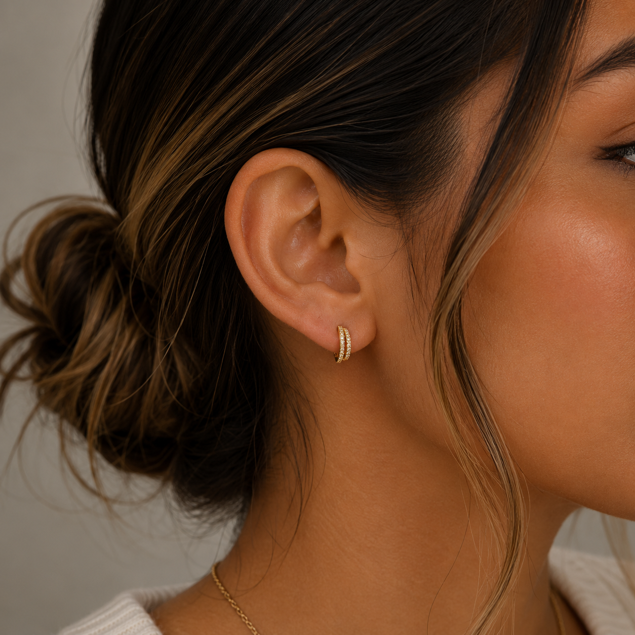 Double Champagne Hoop - Gold Earrings