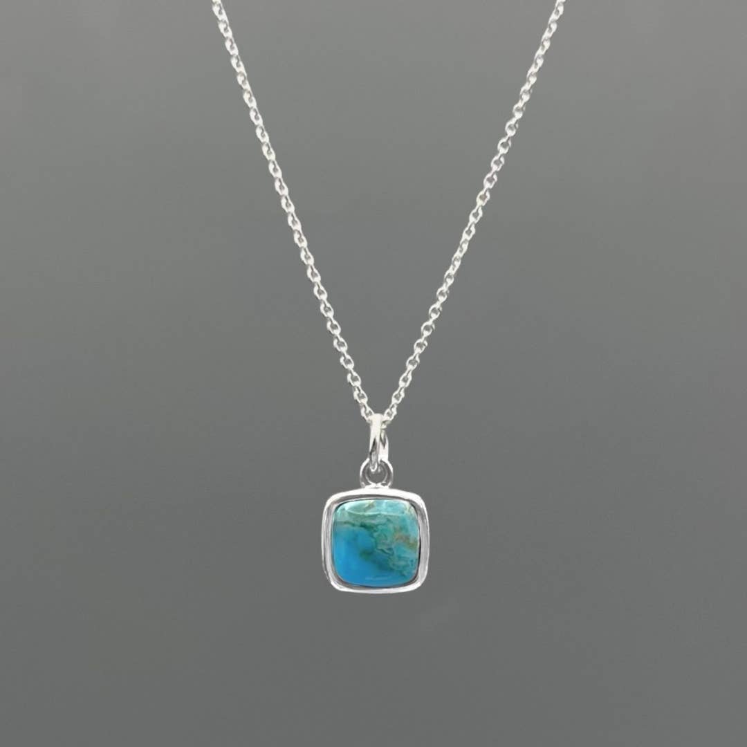 NS454TQ-Silver Square Turquoise Necklace