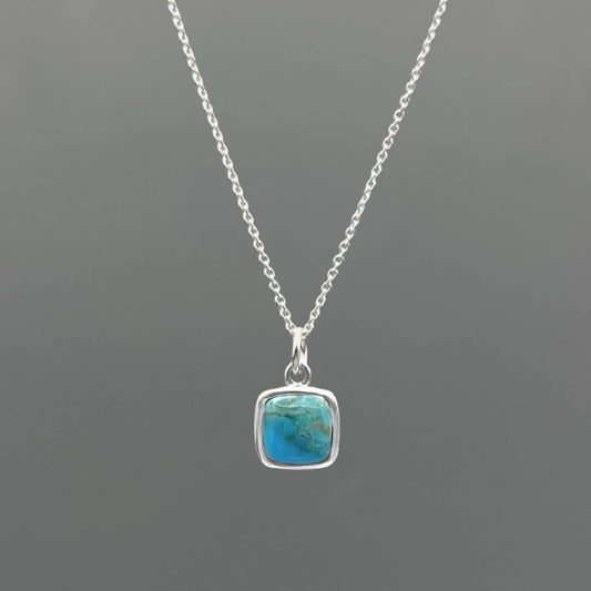 NS454TQ-Silver Square Turquoise Necklace