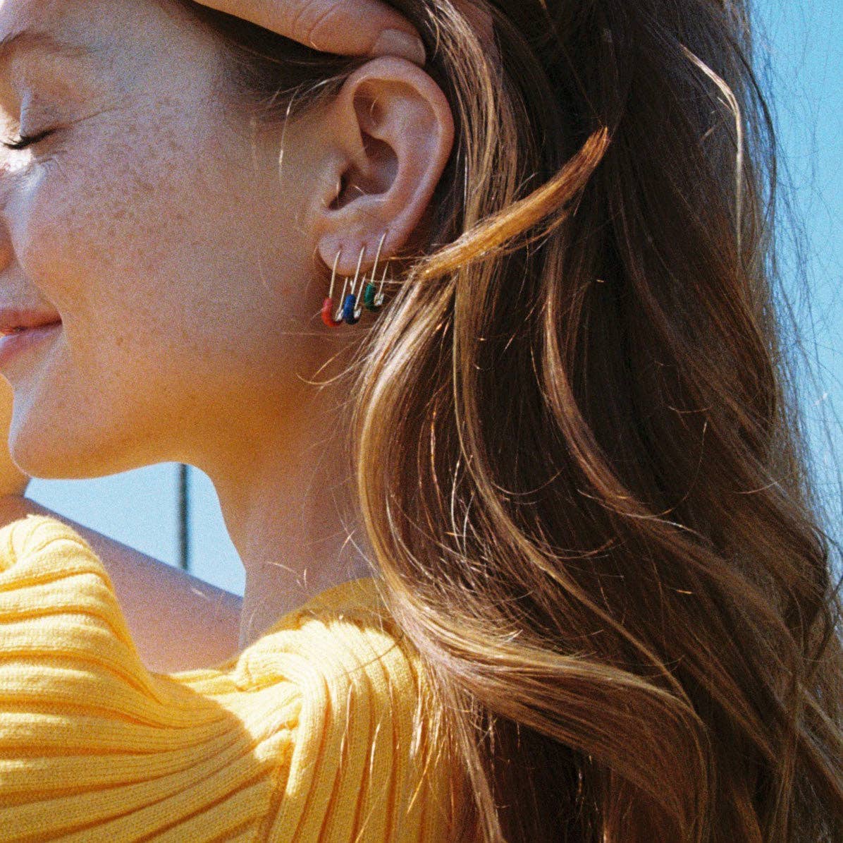Safety Pin Enamel Hoop Earrings