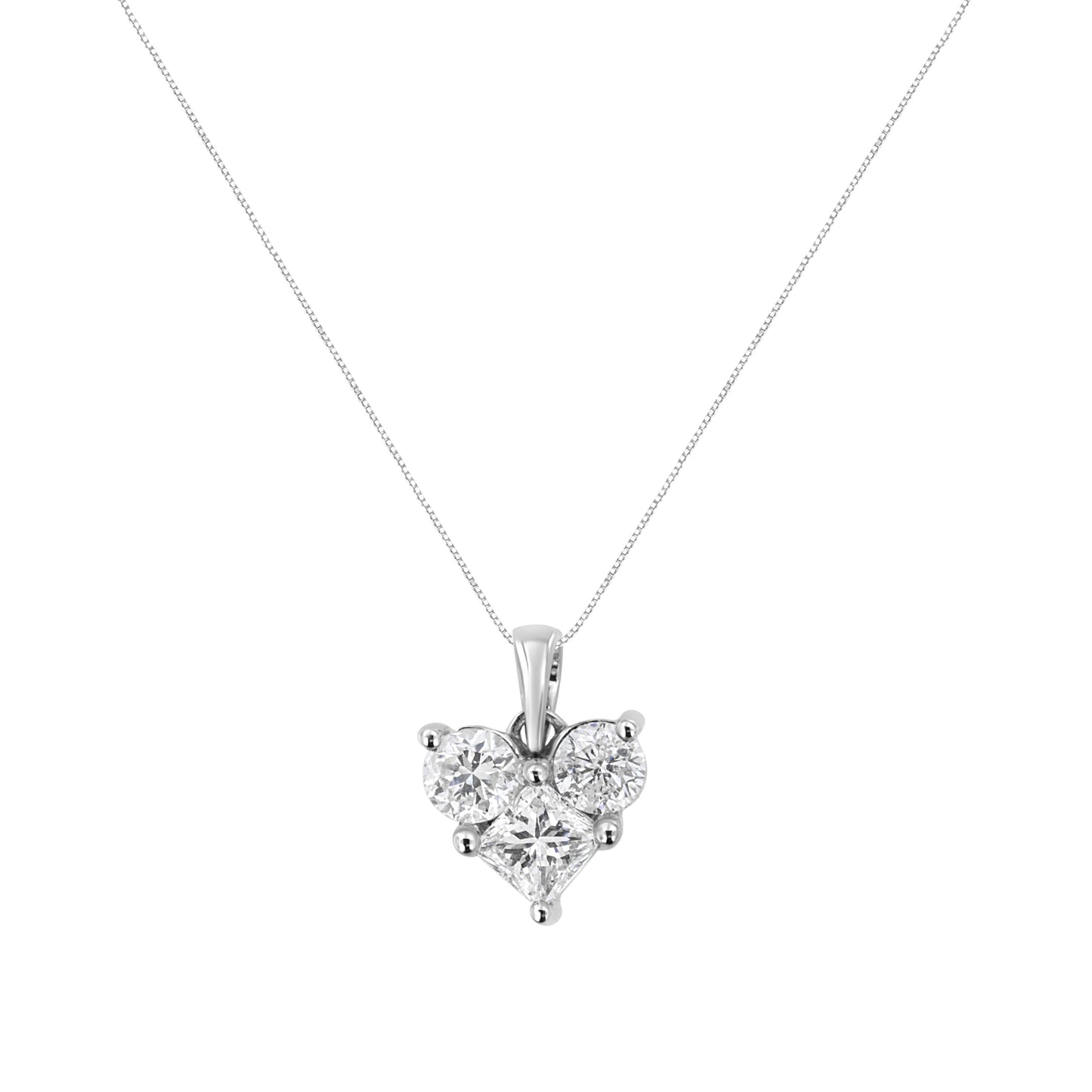 10K White Gold 1.0 Cttw Round-Cut and Princess-Cut Diamond Heart Shaped 18" Pendant Necklace (H-I Color, SI2-I1 Clarity)